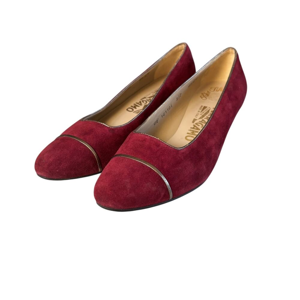 Salvatore Ferragamo Florence Burgandy Suede Leather Shoes Size 6.5 C Standard